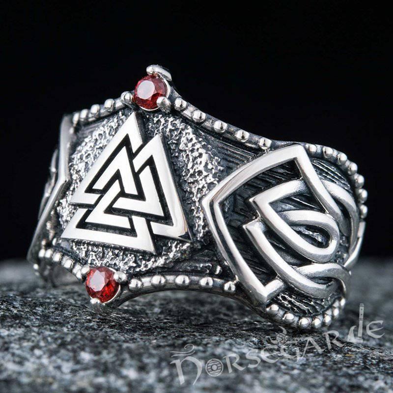 Handcrafted Gemmed Valknut Celtic Ring - Sterling Silver - Norsegarde