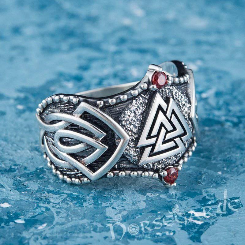 Handcrafted Gemmed Valknut Celtic Ring - Sterling Silver - Norsegarde