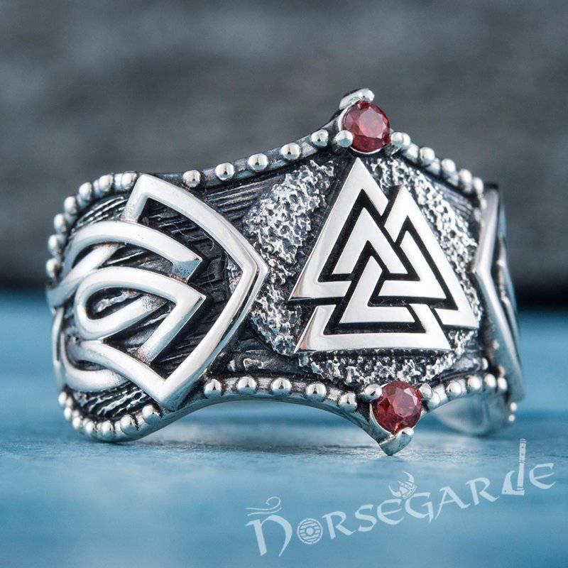 Handcrafted Gemmed Valknut Celtic Ring - Sterling Silver - Norsegarde