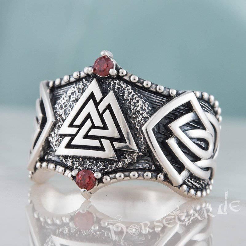 Handcrafted Gemmed Valknut Celtic Ring - Sterling Silver - Norsegarde
