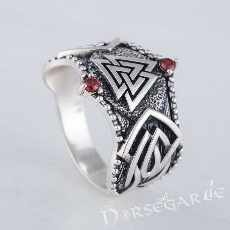 Handcrafted Gemmed Valknut Celtic Ring - Sterling Silver - Norsegarde