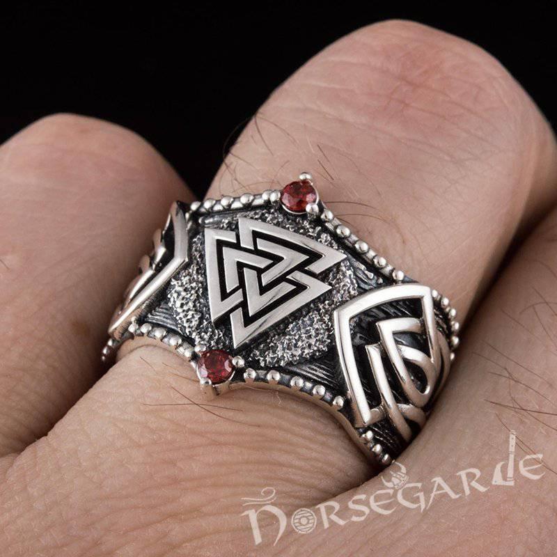 Handcrafted Gemmed Valknut Celtic Ring - Sterling Silver - Norsegarde