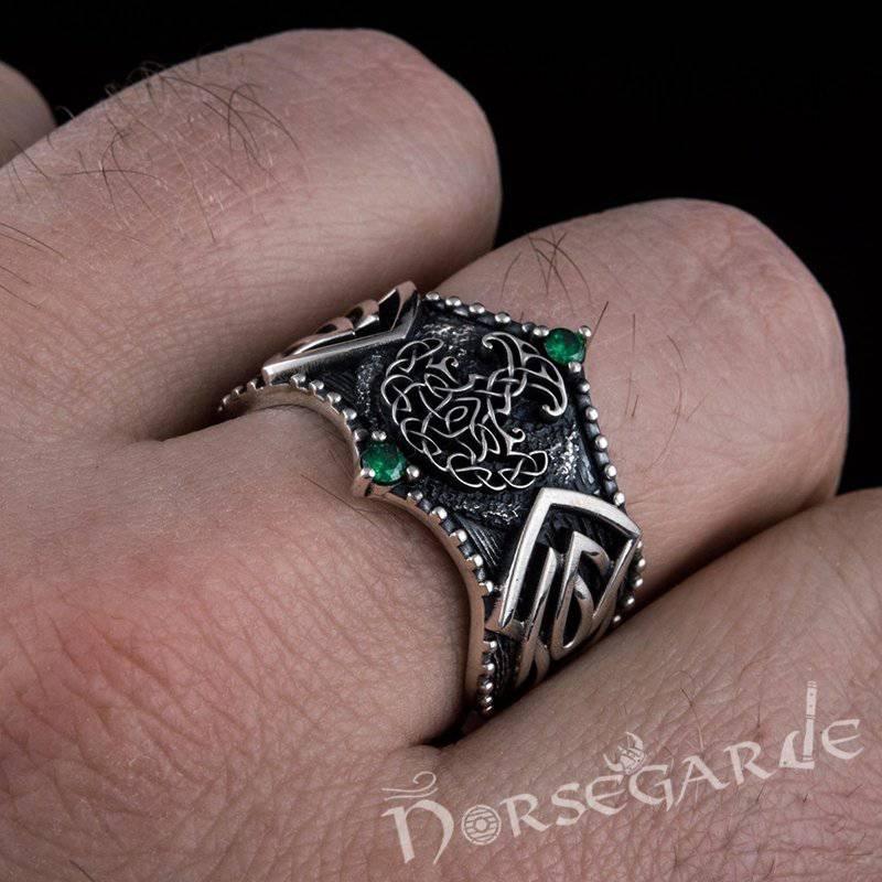 Handcrafted Gemmed Yggdrasil Celtic Ring - Sterling Silver - Norsegarde