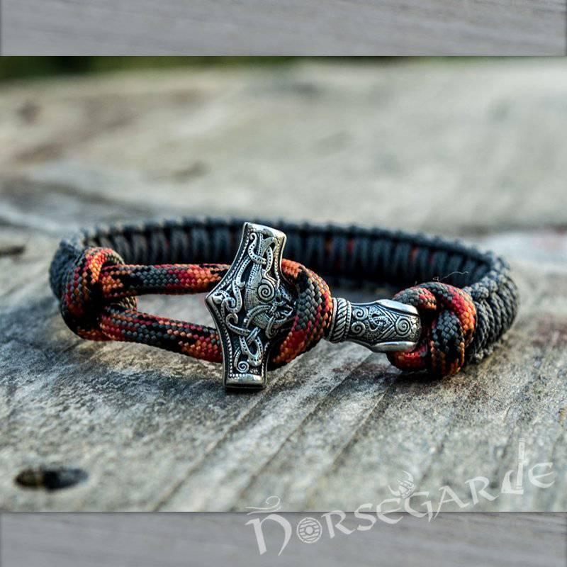 Handcrafted Gray Paracord Bracelet with Mjölnir - Sterling Silver - Norsegarde