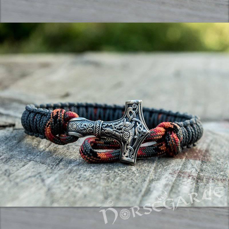 Handcrafted Gray Paracord Bracelet with Mjölnir - Sterling Silver - Norsegarde