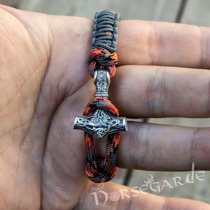 Handcrafted Gray Paracord Bracelet with Mjölnir - Sterling Silver - Norsegarde
