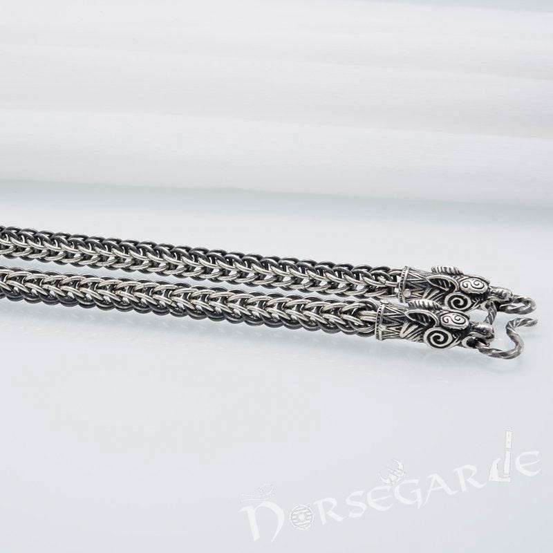 Handcrafted Heavy Weave Chain with Wolves - Sterling Silver