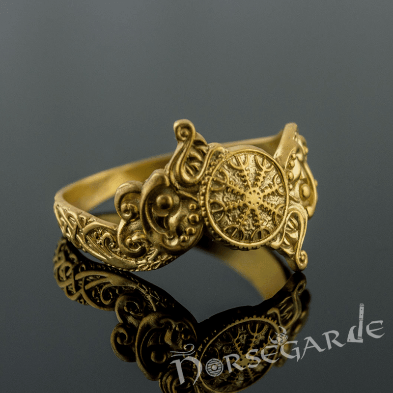 Handcrafted Helm of Awe and Wolves Ring - Gold - Norsegarde