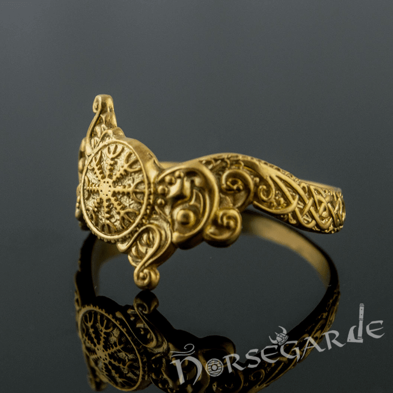 Handcrafted Helm of Awe and Wolves Ring - Gold - Norsegarde