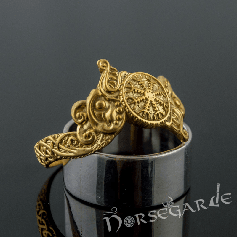 Handcrafted Helm of Awe and Wolves Ring - Gold - Norsegarde