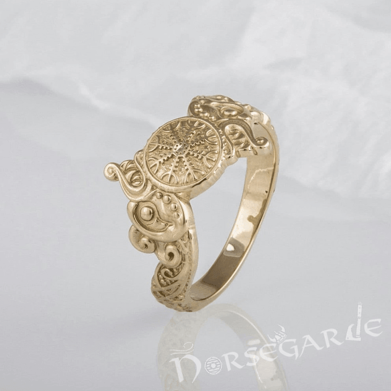 Handcrafted Helm of Awe and Wolves Ring - Gold - Norsegarde