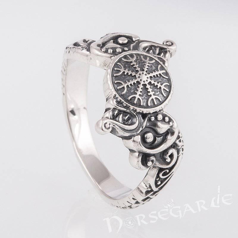 Handcrafted Helm of Awe and Wolves Ring - Sterling Silver - Norsegarde
