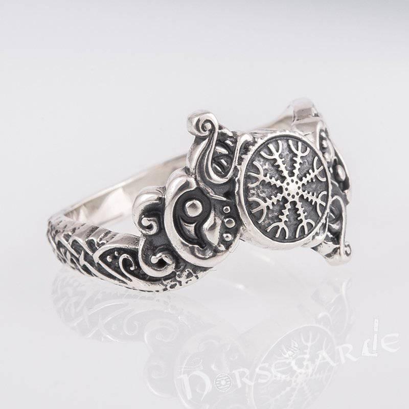 Handcrafted Helm of Awe and Wolves Ring - Sterling Silver - Norsegarde
