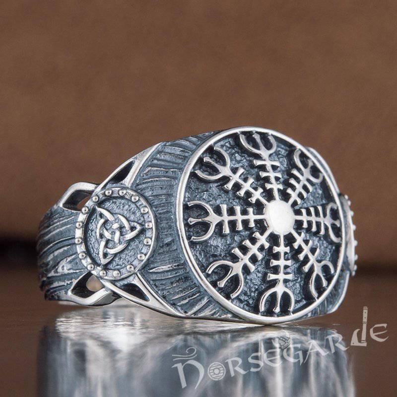Handcrafted Helm of Awe Druid Signet Ring - Sterling Silver - Norsegarde