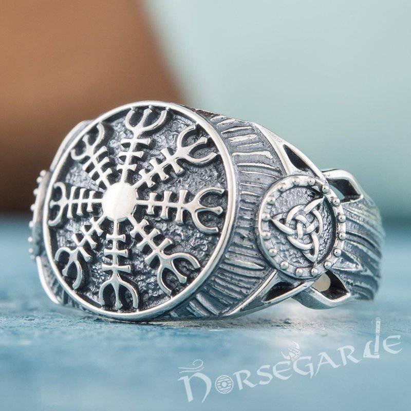 Handcrafted Helm of Awe Druid Signet Ring - Sterling Silver - Norsegarde