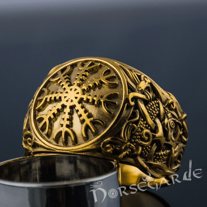 Handcrafted Helm of Awe Mammen Style Ring - Gold - Norsegarde