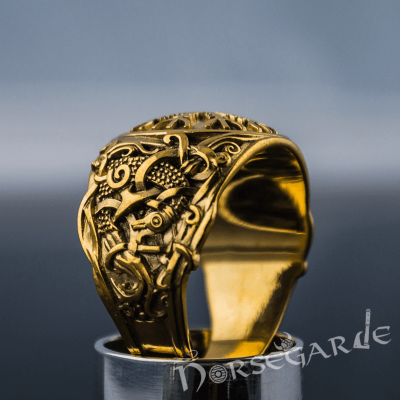 Handcrafted Helm of Awe Mammen Style Ring - Gold - Norsegarde