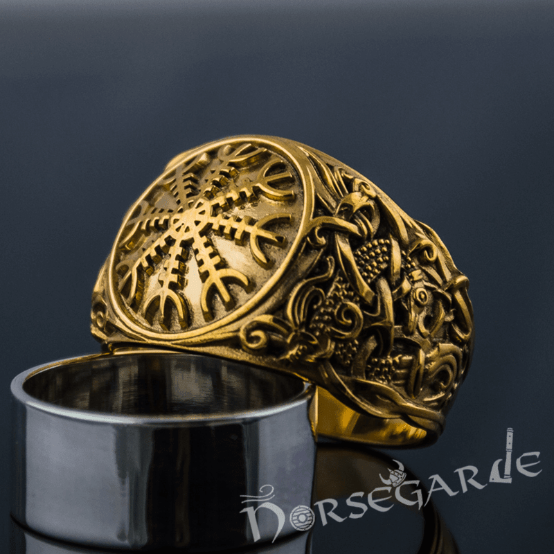 Handcrafted Helm of Awe Mammen Style Ring - Gold - Norsegarde
