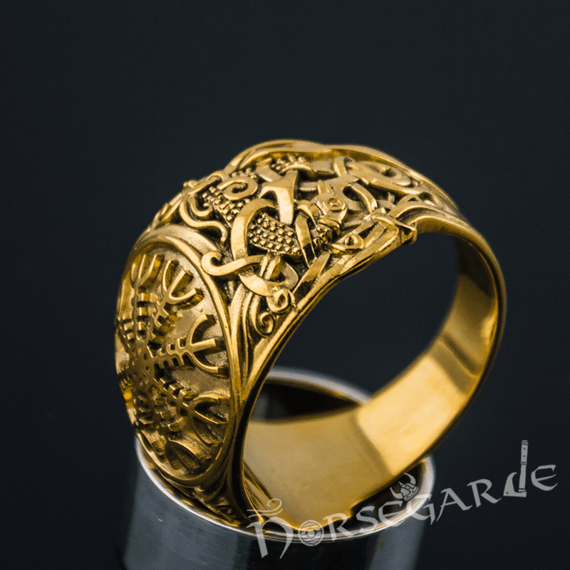 Handcrafted Helm of Awe Mammen Style Ring - Gold - Norsegarde