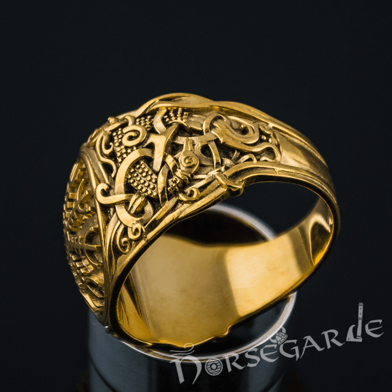Handcrafted Helm of Awe Mammen Style Ring - Gold - Norsegarde