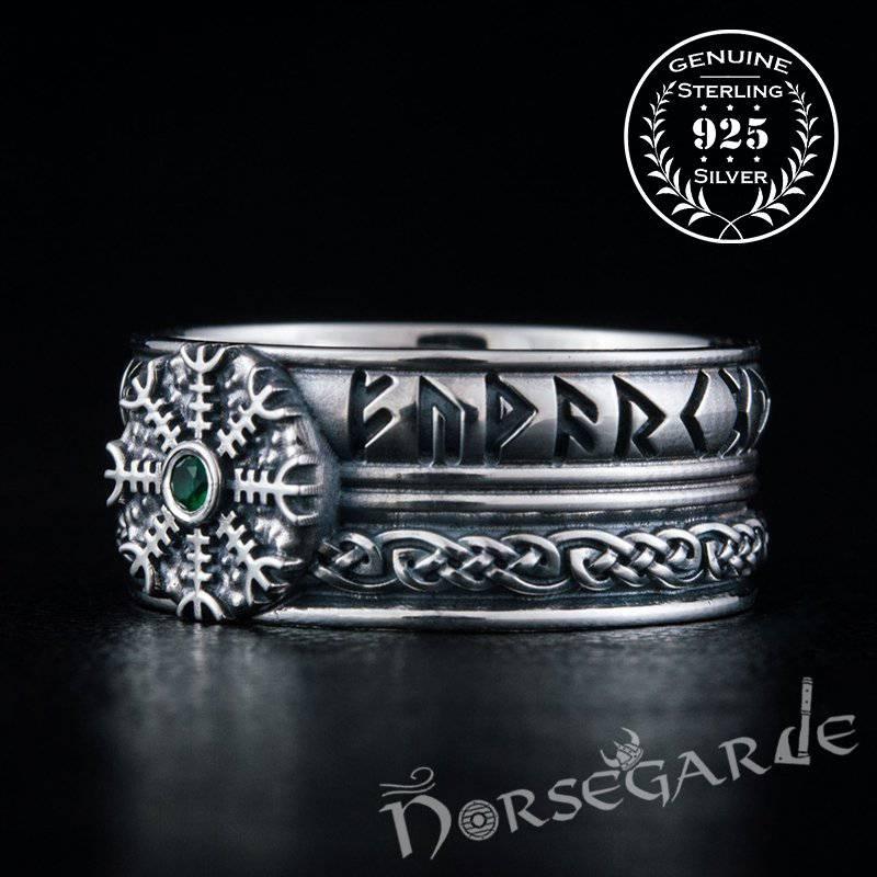 Handcrafted Helm of Awe Runic Band - Sterling Silver - Norsegarde