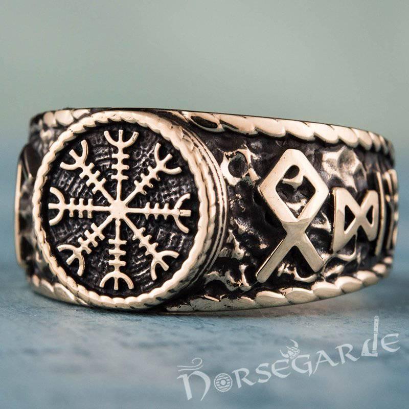 Handcrafted Helm of Awe Runic Signet Ring - Bronze - Norsegarde