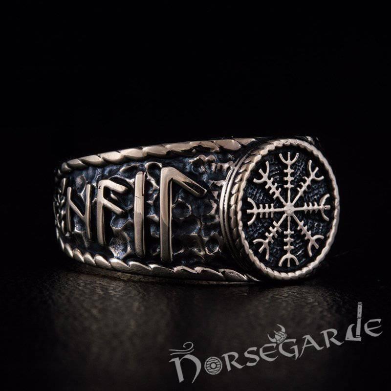 Handcrafted Helm of Awe Runic Signet Ring - Bronze - Norsegarde