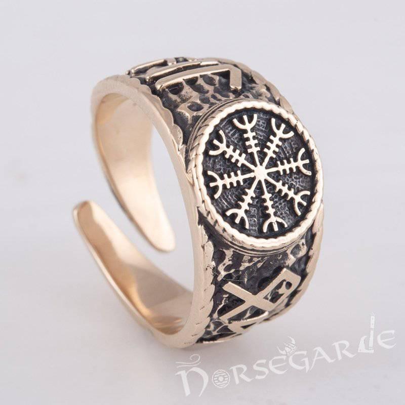 Handcrafted Helm of Awe Runic Signet Ring - Bronze - Norsegarde