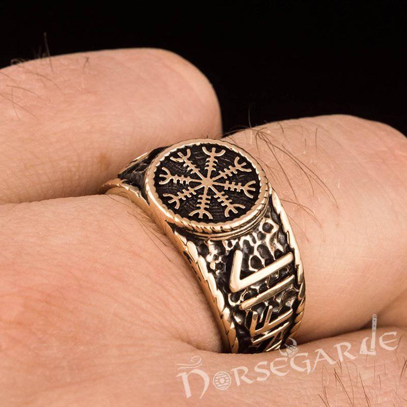 Handcrafted Helm of Awe Runic Signet Ring - Bronze - Norsegarde