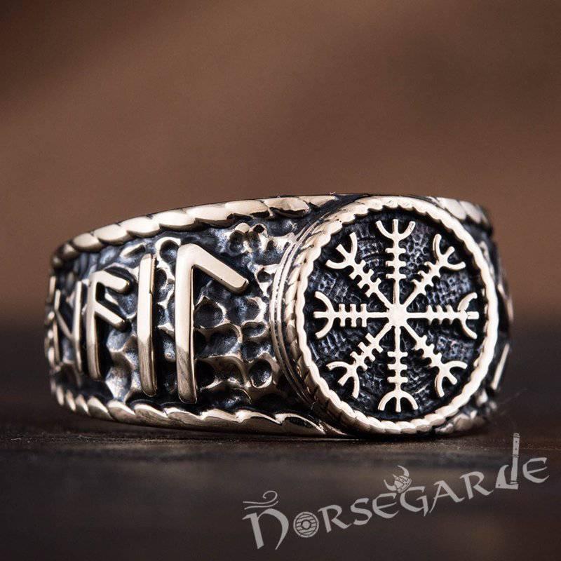 Handcrafted Helm of Awe Runic Signet Ring - Bronze - Norsegarde