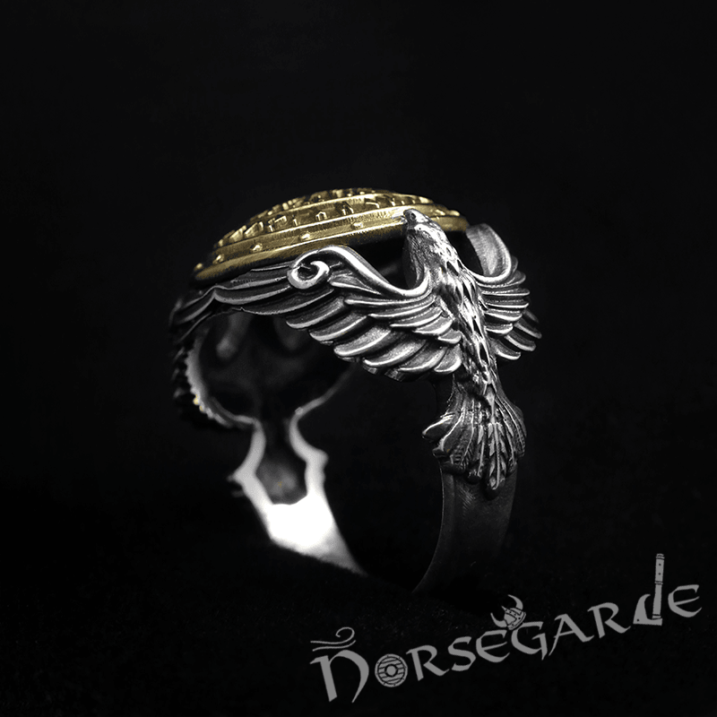 Handcrafted Helm of Awe Shield and Ravens Ring - Sterling Silver & Brass - Norsegarde