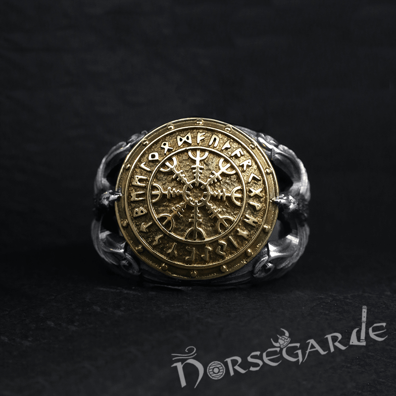 Handcrafted Helm of Awe Shield and Ravens Ring - Sterling Silver & Brass - Norsegarde