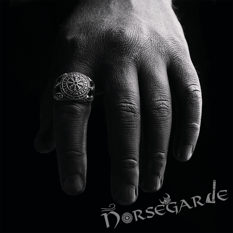 Handcrafted Helm of Awe Shield and Ravens Ring - Sterling Silver & Brass - Norsegarde