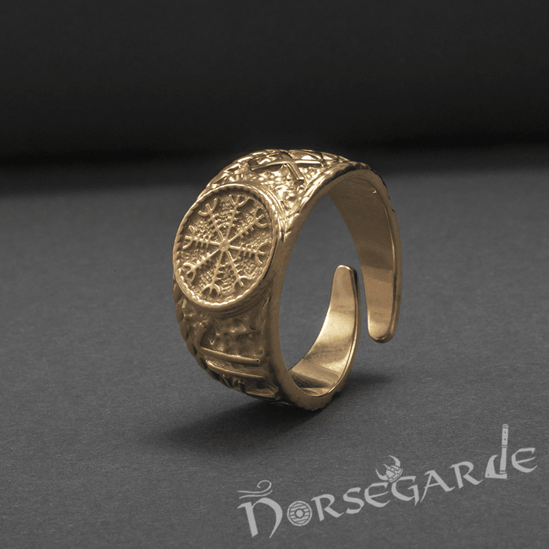 Handcrafted Helm of Awe Signet Ring - Gold - Norsegarde