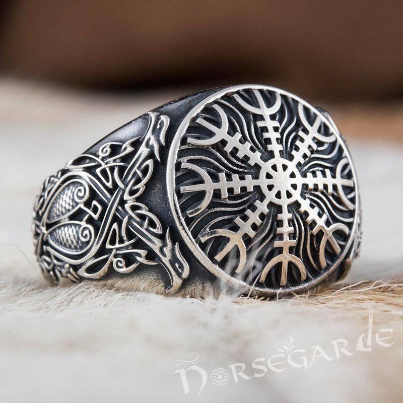 Handcrafted Helm of Awe Viking Ornament Ring - Sterling Silver - Norsegarde