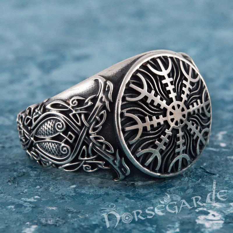 Handcrafted Helm of Awe Viking Ornament Ring - Sterling Silver - Norsegarde