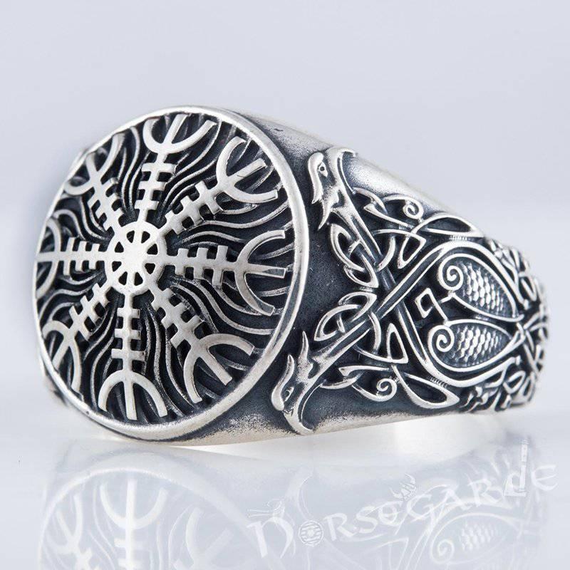 Handcrafted Helm of Awe Viking Ornament Ring - Sterling Silver - Norsegarde