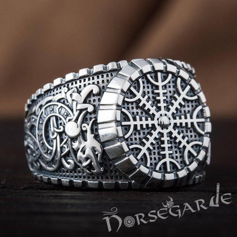 Handcrafted Helm of Awe Viking Ornament Signet Ring - Sterling Silver - Norsegarde