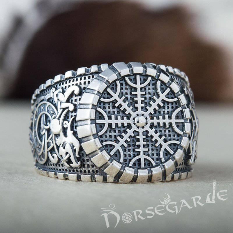Handcrafted Helm of Awe Viking Ornament Signet Ring - Sterling Silver - Norsegarde