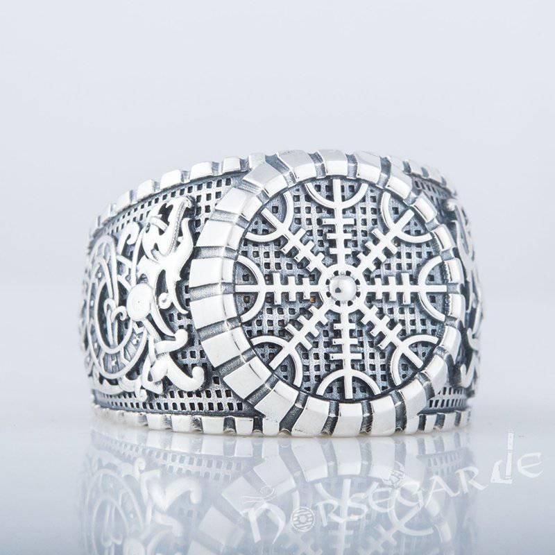 Handcrafted Helm of Awe Viking Ornament Signet Ring - Sterling Silver - Norsegarde