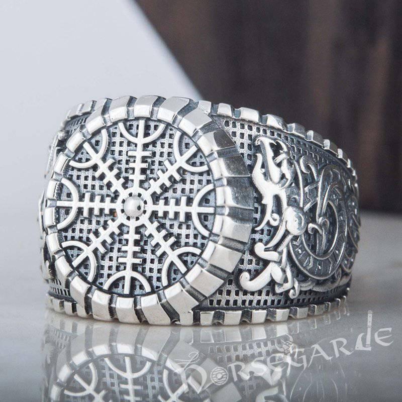 Handcrafted Helm of Awe Viking Ornament Signet Ring - Sterling Silver - Norsegarde