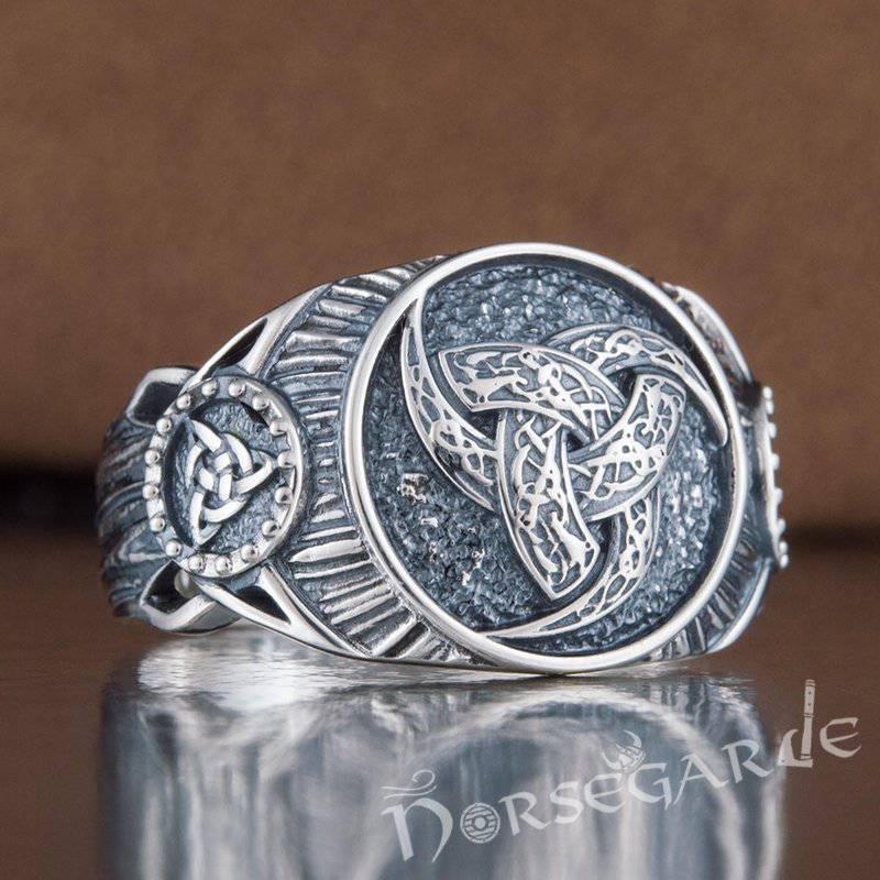 Handcrafted Horn Triskelion Druid Signet Ring - Sterling Silver - Norsegarde