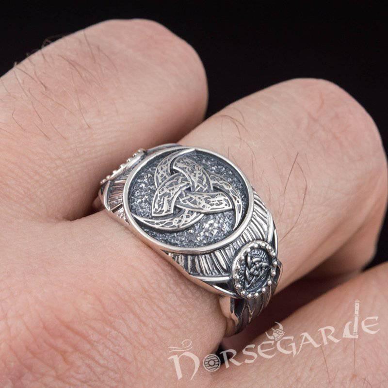 Handcrafted Horn Triskelion Druid Signet Ring - Sterling Silver - Norsegarde