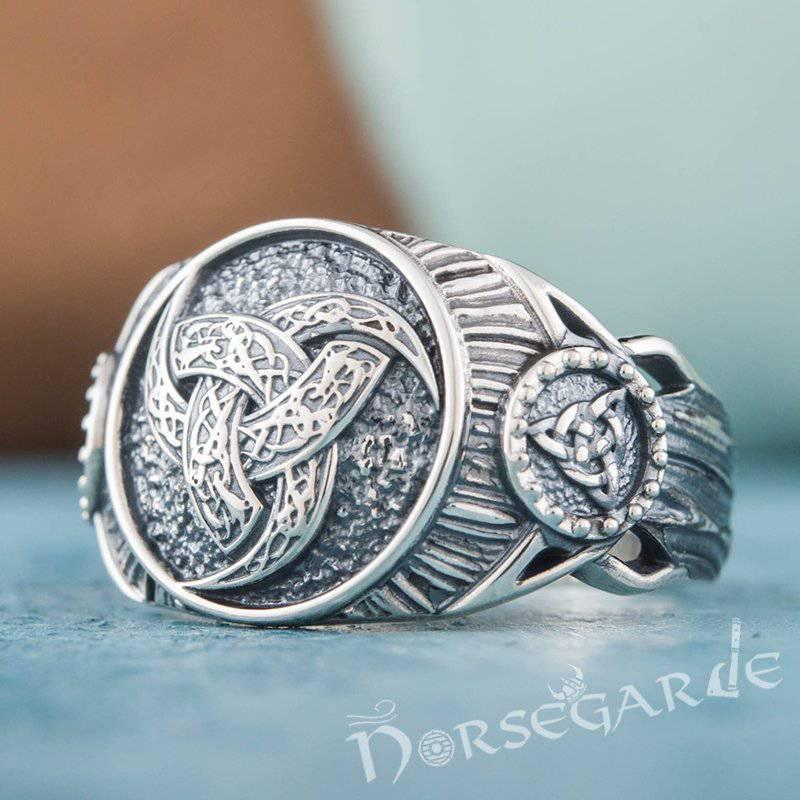 Handcrafted Horn Triskelion Druid Signet Ring - Sterling Silver - Norsegarde