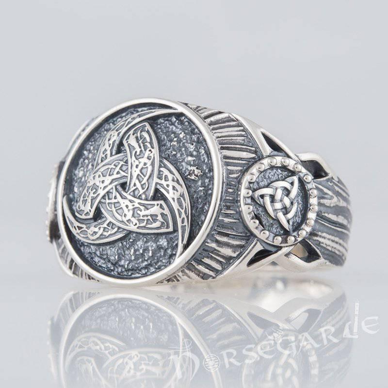 Handcrafted Horn Triskelion Druid Signet Ring - Sterling Silver - Norsegarde