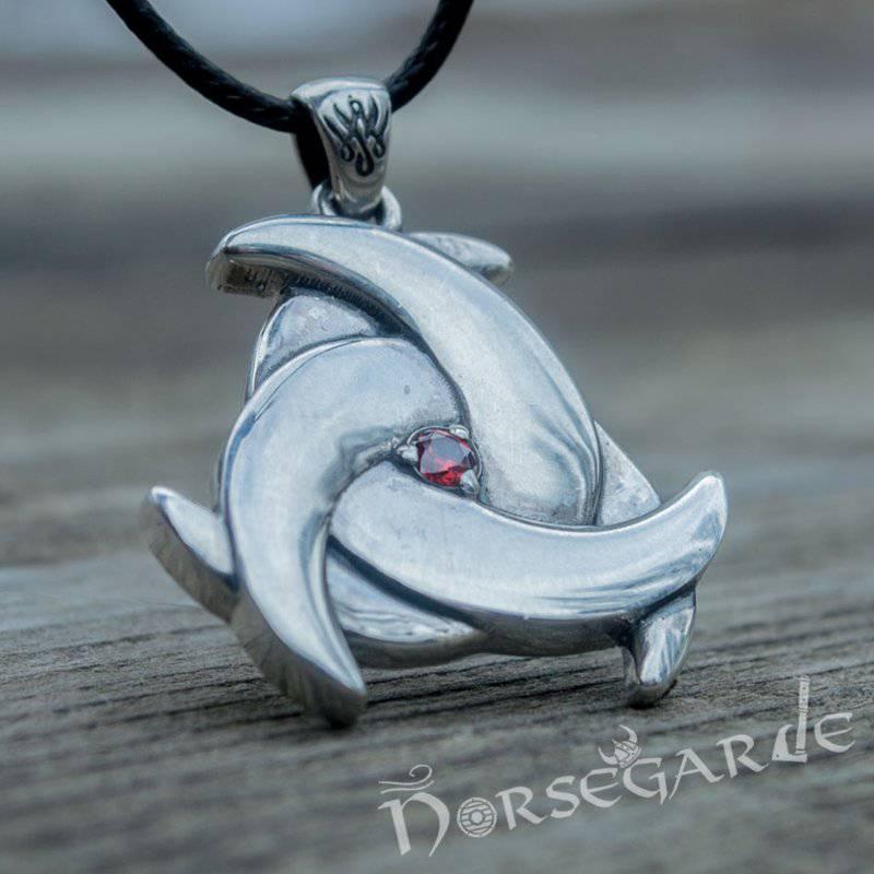 Handcrafted Horn Triskelion Gemmed Pendant - Sterling Silver - Norsegarde
