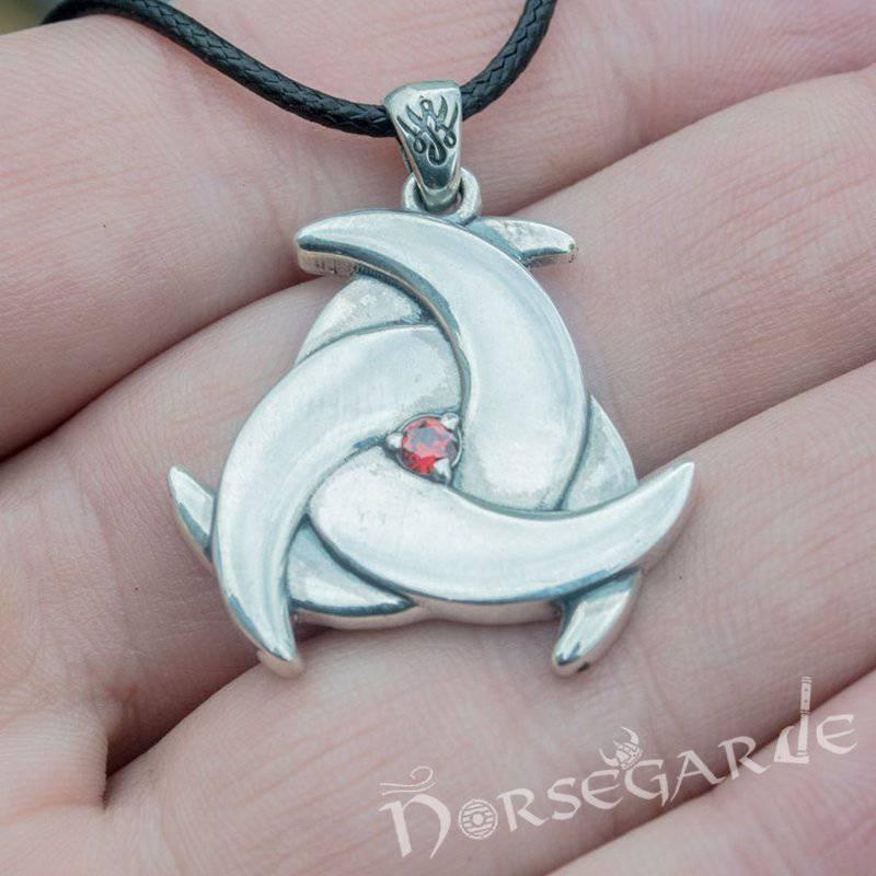Handcrafted Horn Triskelion Gemmed Pendant - Sterling Silver - Norsegarde