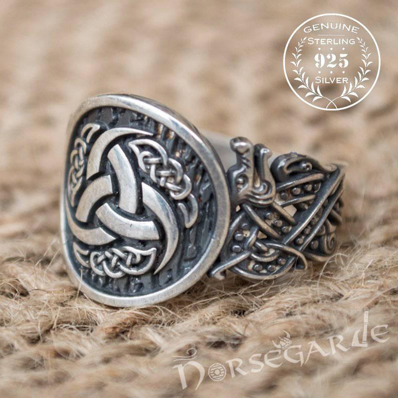 Handcrafted Horn Triskelion Jellinge Style Ring - Sterling Silver - Norsegarde