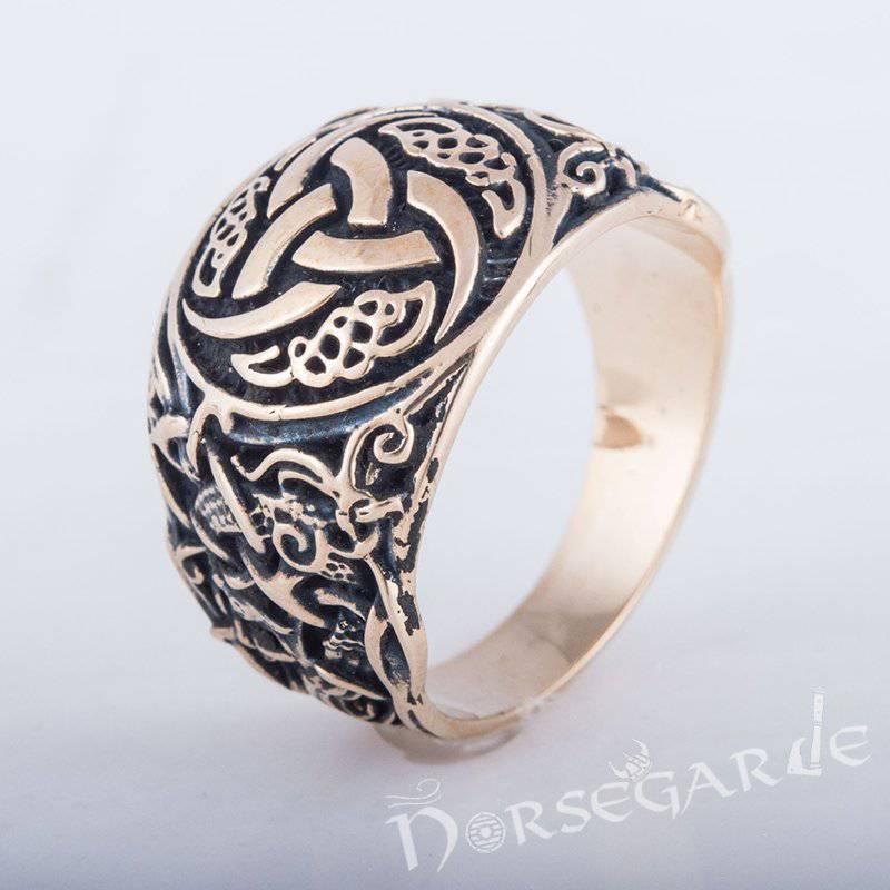 Handcrafted Horn Triskelion Mammen Style Ring - Bronze - Norsegarde
