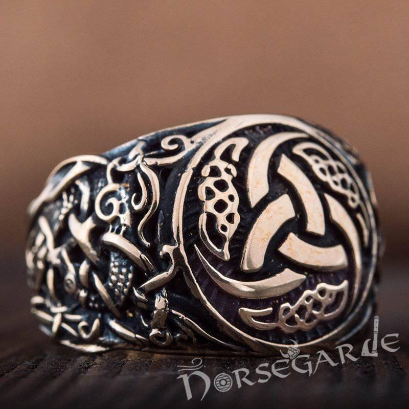 Handcrafted Horn Triskelion Mammen Style Ring - Bronze - Norsegarde